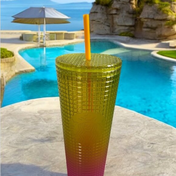 Starbucks Cold Cup Tumbler Venti 24 oz Summer 2022 Lemon Yellow & Pink Gradient - Picture 1 of 6